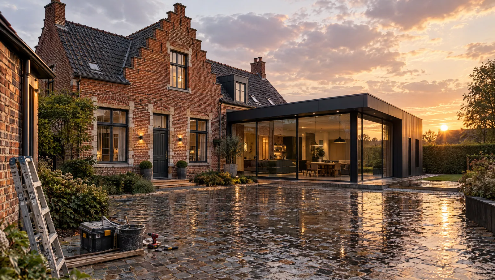 Maison en brique rénovée avec extension contemporaine dans le Nord
